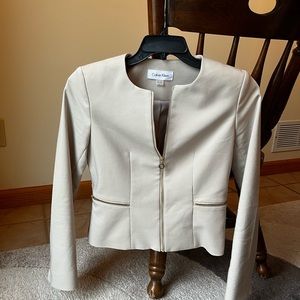 Calvin Klein Tan/Beige Zip-front Collarless Jacket